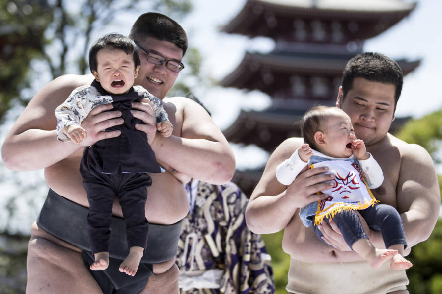 Crying Babies At Naki Sumo Festival