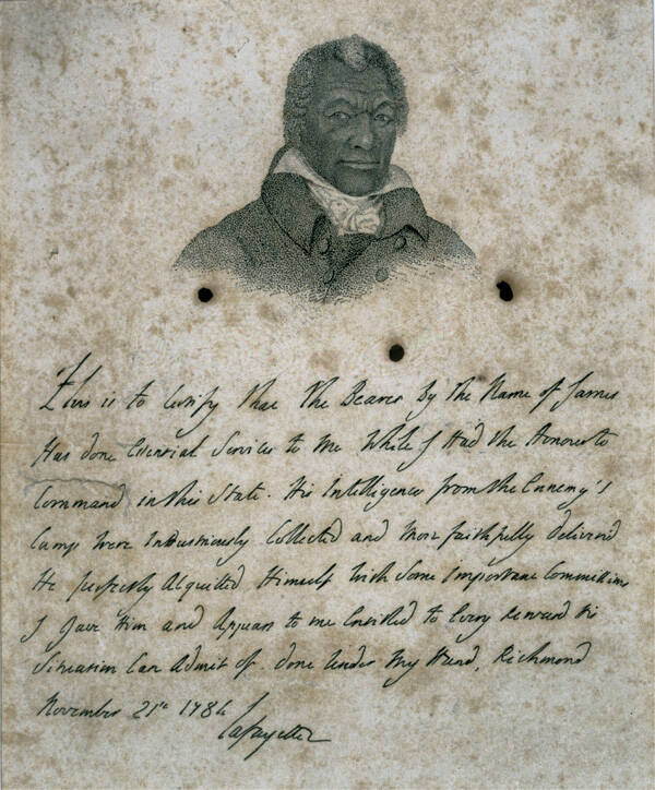 Uma cópia do apoio de Lafayette para Armistead