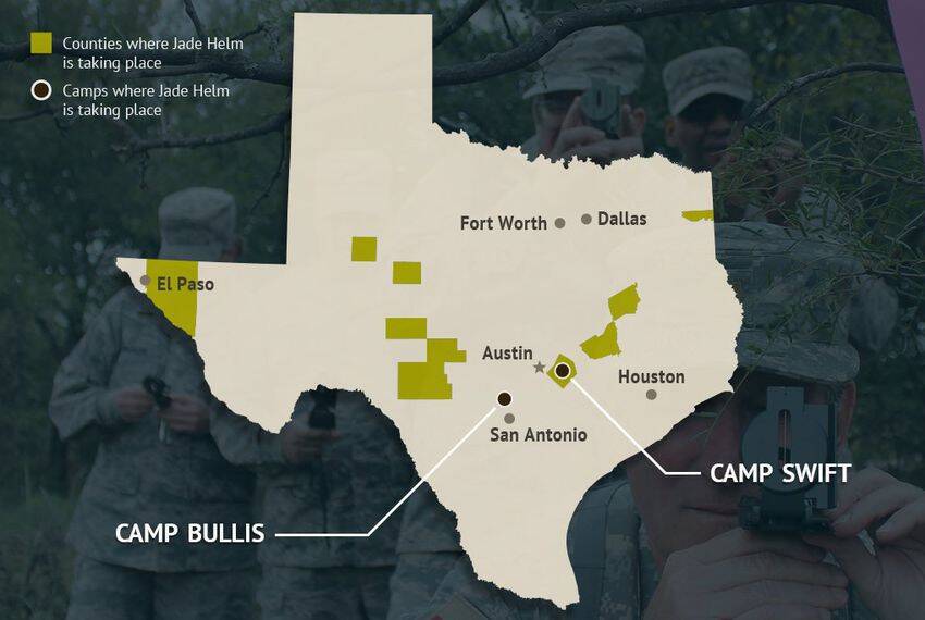 Mapa militar das áreas de treinamento no Texas