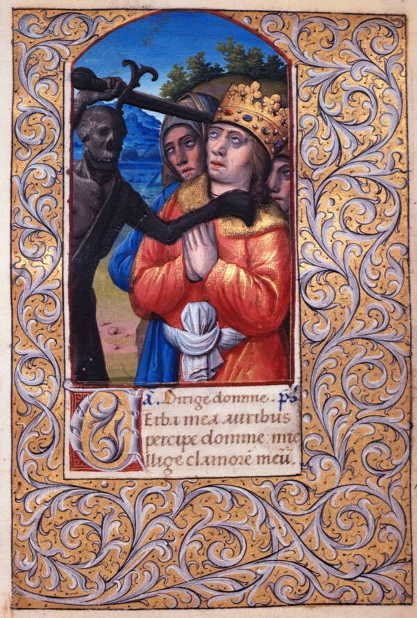 Desenho medieval da morte com uma espada