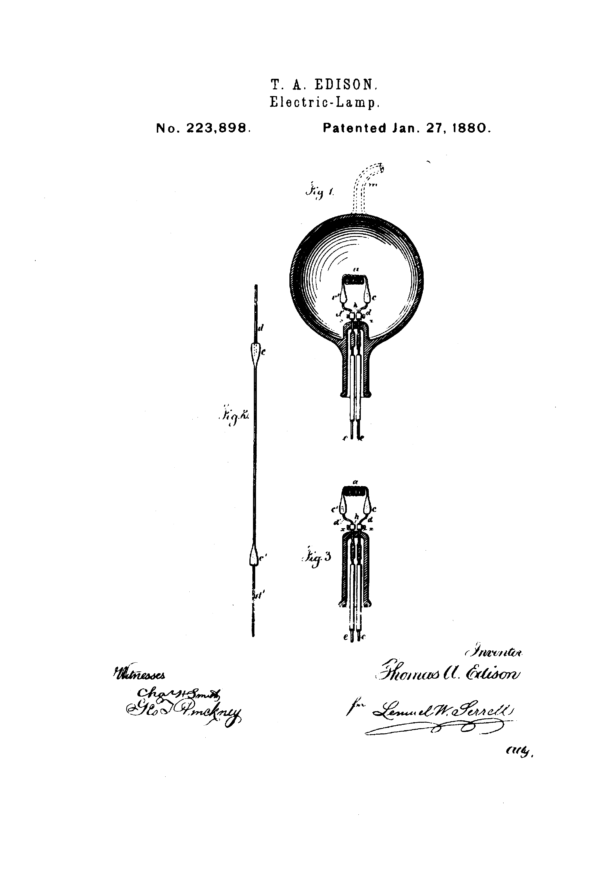 Patent For Edison's First Light Bulb