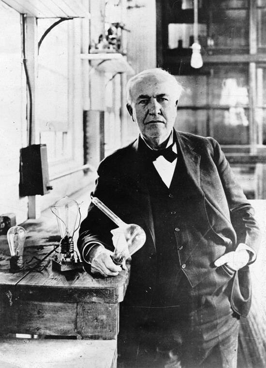 Thomas Edison With His First Incandescent Lightbulb