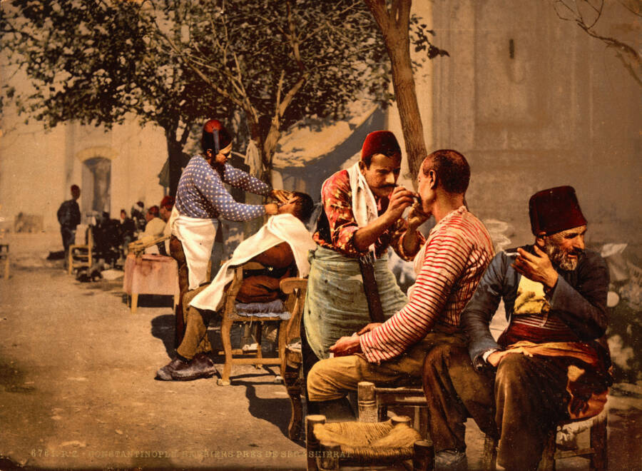 Photochrom Of Barbers In Constantinople