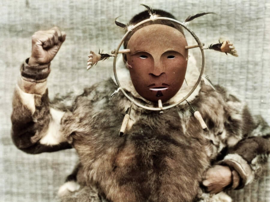 33 Colorized Photos Of Native American Masks From The Early 1900s