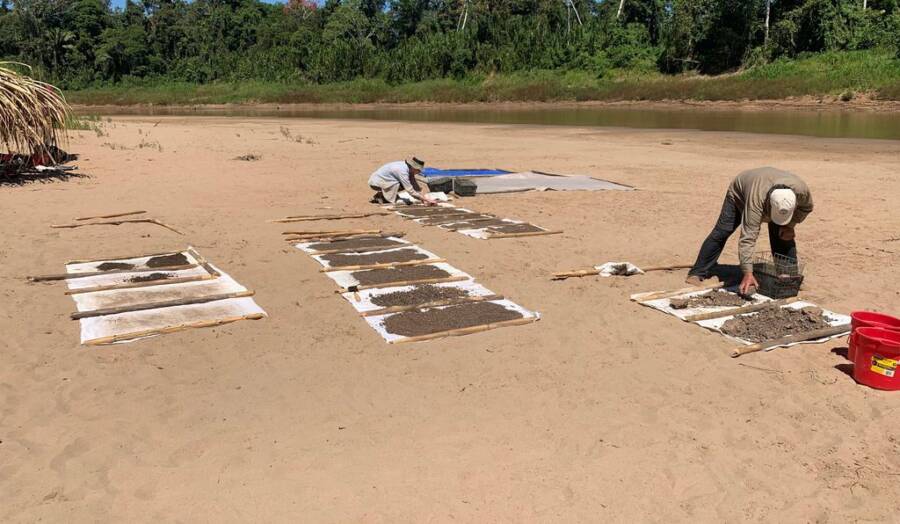 Drying Washed Sediment In Peru