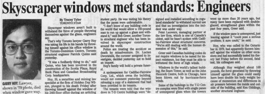 Garry Hoy Death Article