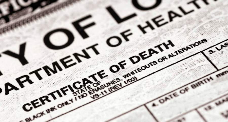 Standard Death Certificate Up Close