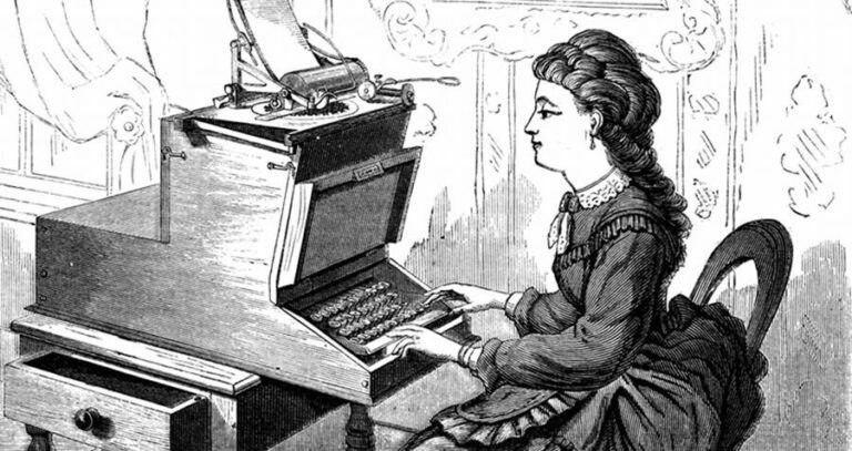 Woman Working At Typewriter