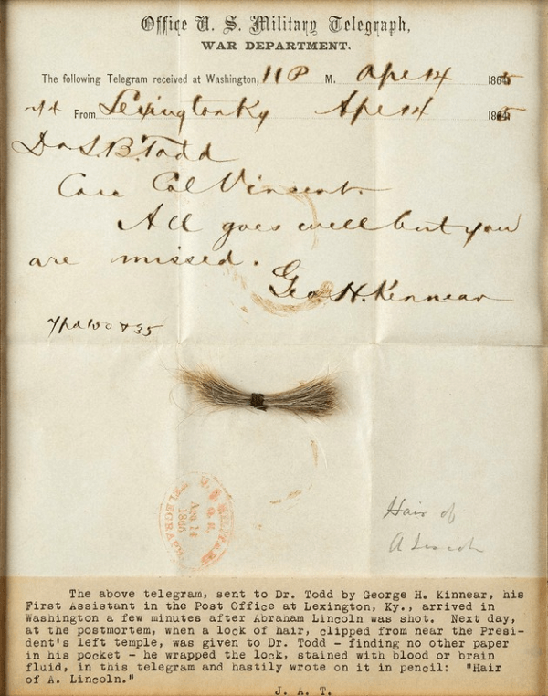 Abraham Lincoln Hair And Telegram