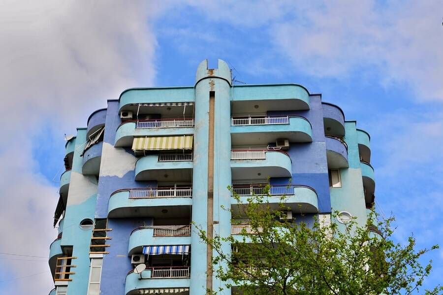 Painted Apartment Tower In Tirana