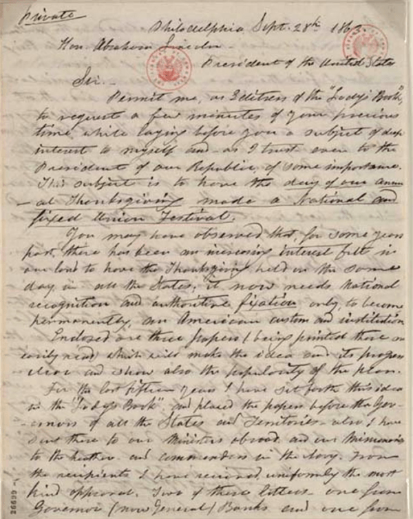 Sarah Hale's Letter To President Lincoln