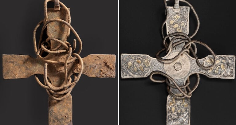 Anglo Saxon Cross Before And After Restoration