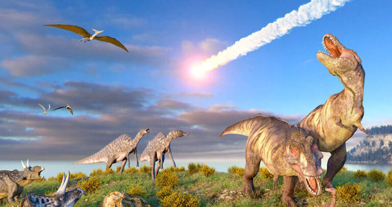 Dinosaurs Gawking At Meteor