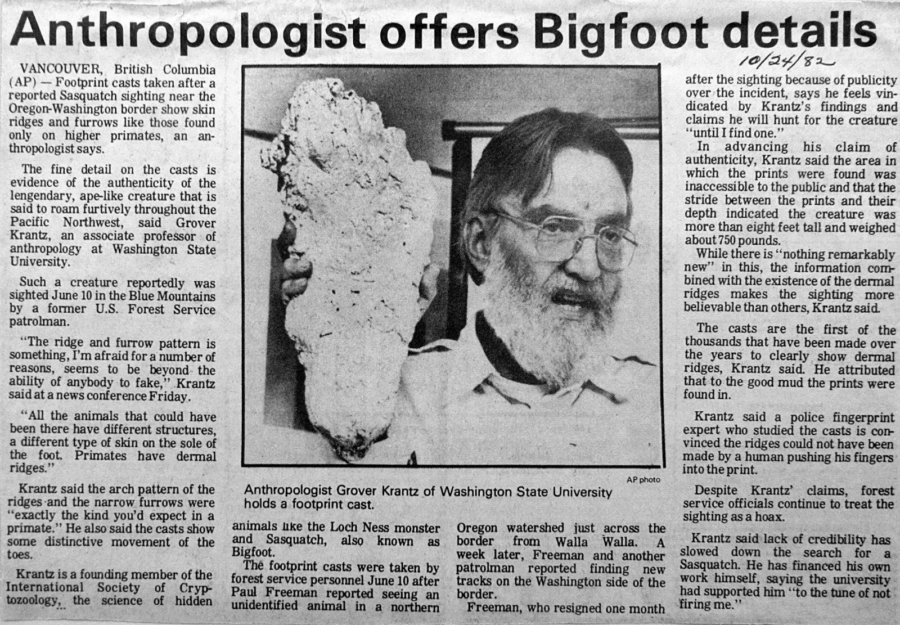 Paul Freeman Bigfoot Sighting News Article