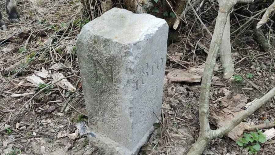 French-Belgian Border Stone Close Up