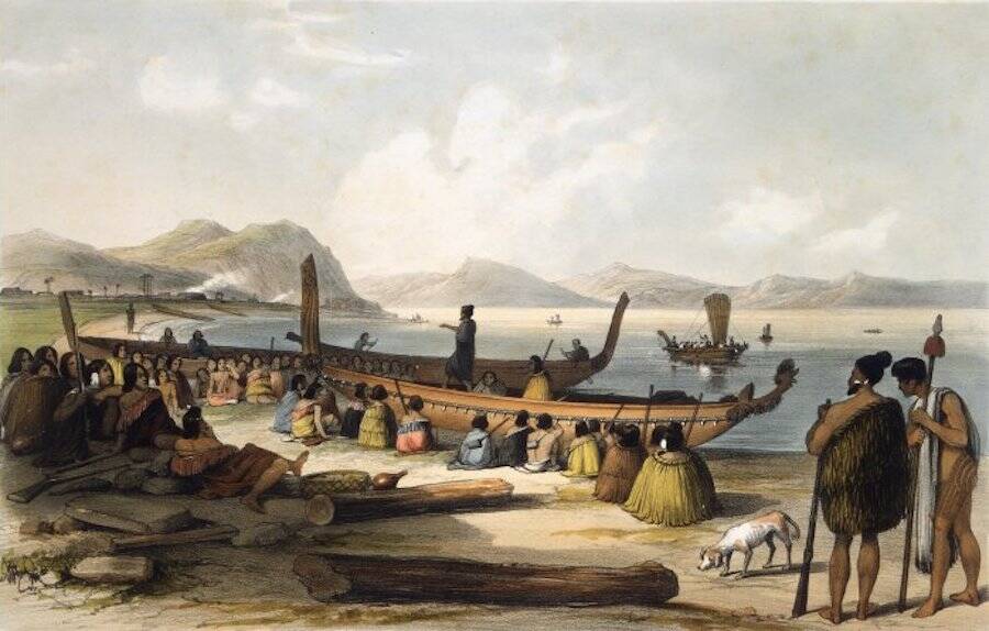 Maori People And Ships