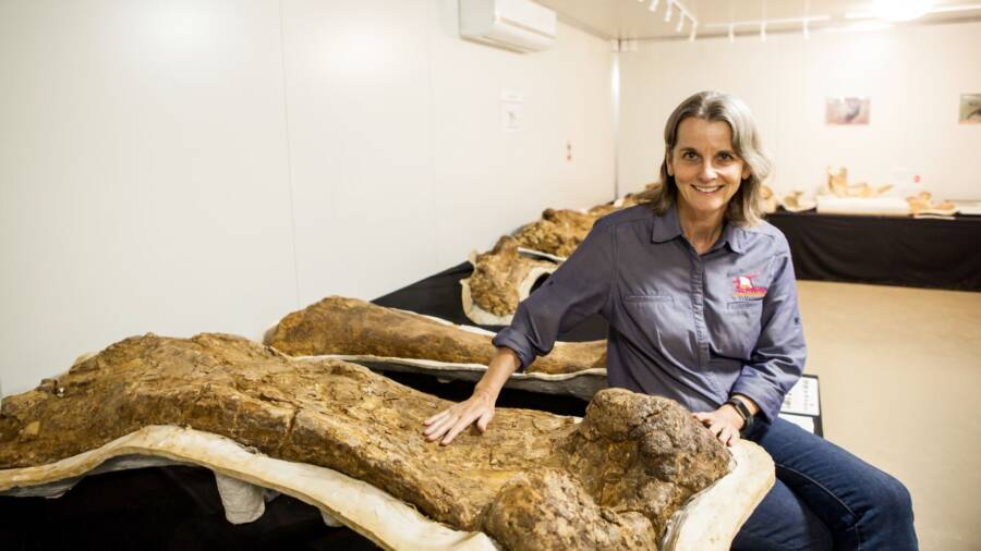 Robyn Mackenzie With Australotitan Cooperensis Bone