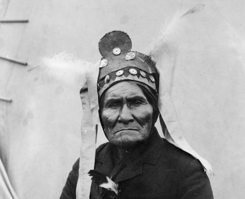 Geronimo Wearing A Headdress