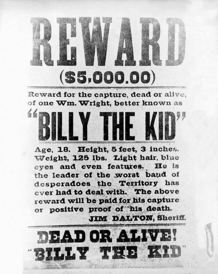 Billy The Kid Reward Poster