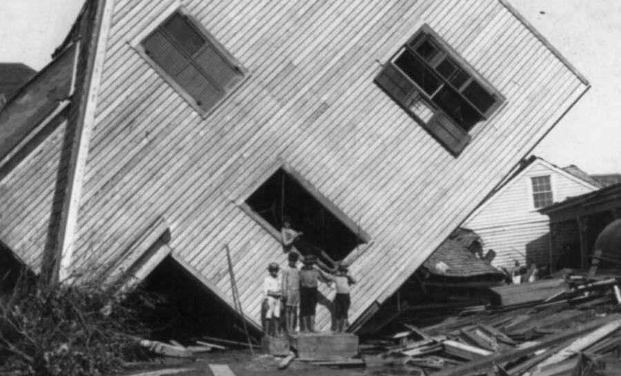 Tipped Over House After Galveston Hurricane