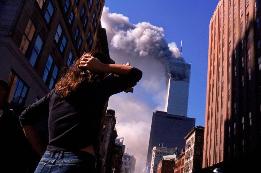 Woman Looks At Burning Twin Towers