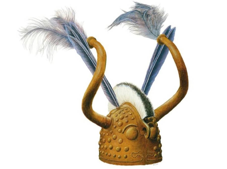 Illustration Of Vikso Helmet With Feathers