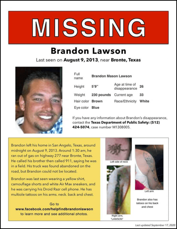 Brandon Lawson Missing Flyer