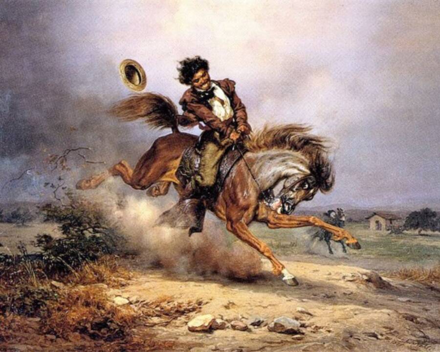 A Painting Of Joaquin Murrieta On A Horse