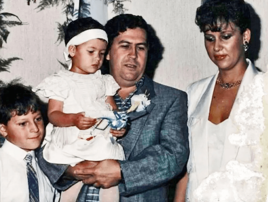 Pablo Escobar, pictured with his son Juan Pablo, his daughter Manuela, and his wife Maria Victoria Henao