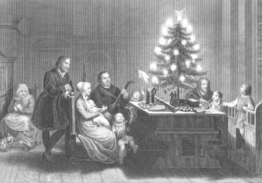 Martin Luther And His Family Around A Christmas Tree