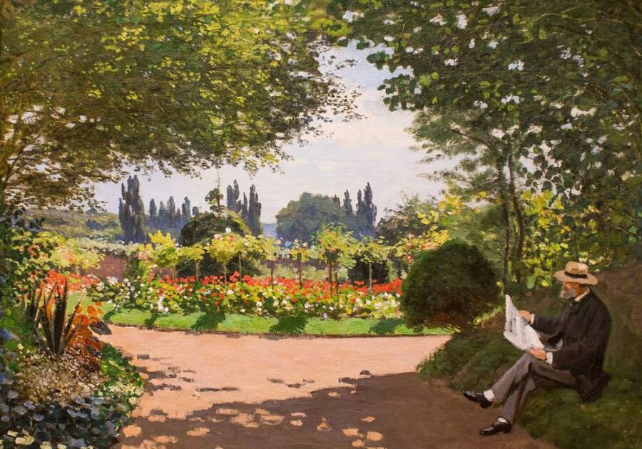 Adolphe Monet Reading In The Garden