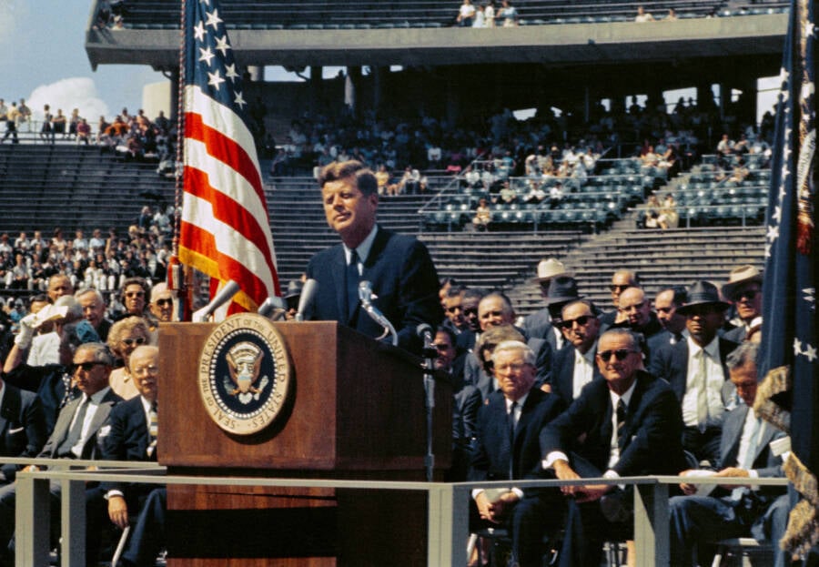 John F Kennedy Giving His Moon Speech