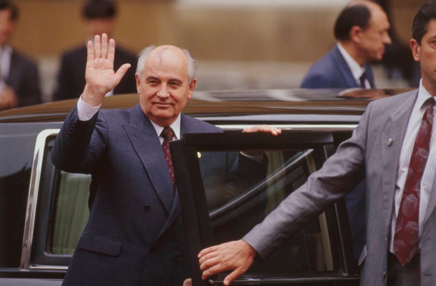 Mikhail Gorbachev Waving To A Crowd