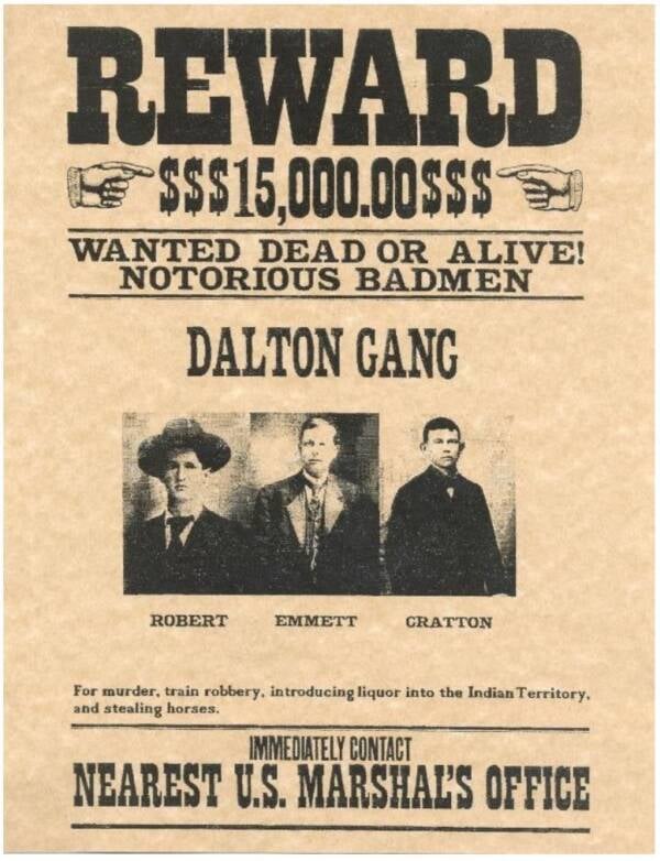 Dalton Gang Reward Poster