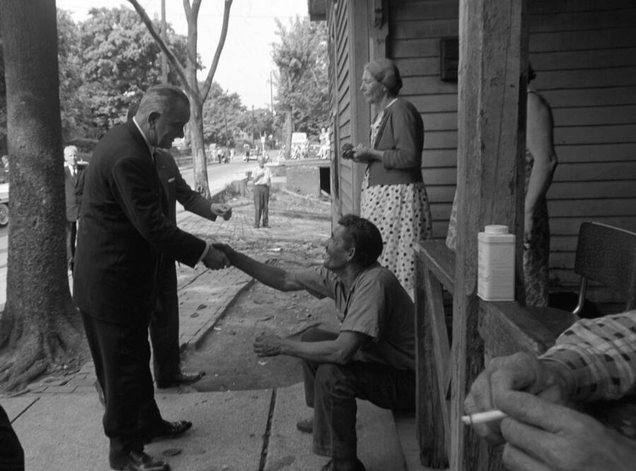 Lyndon Johnson Shaking Hands With An Appalachian Man