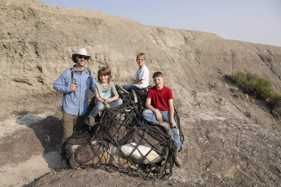 Boys With North Dakota T Rex Fossil