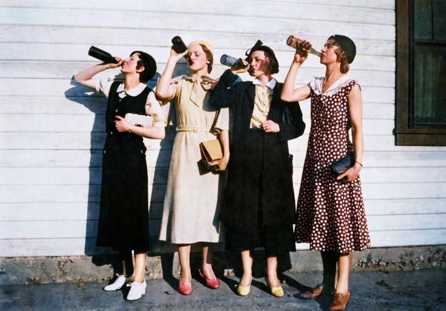 Four Flappers Drinking