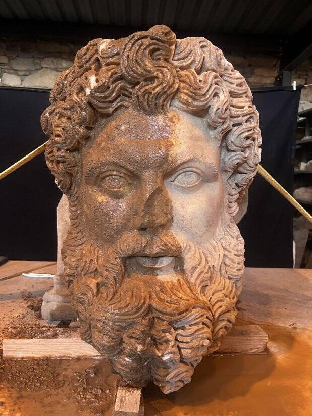 Marble Zeus Head During Conservation