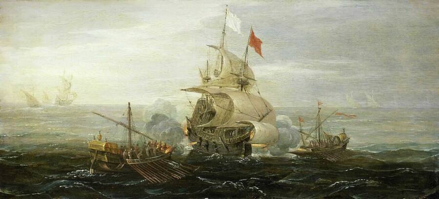 French Ship And Barbary Pirates