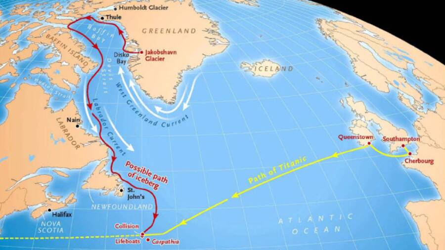 Path Of The Titanic And The Iceberg