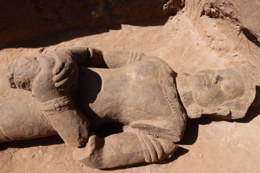 Detail Of Banteay Prei Guardian Statue