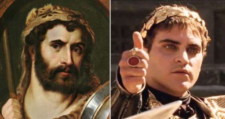Commodus Alongside Gladiator Film Featured