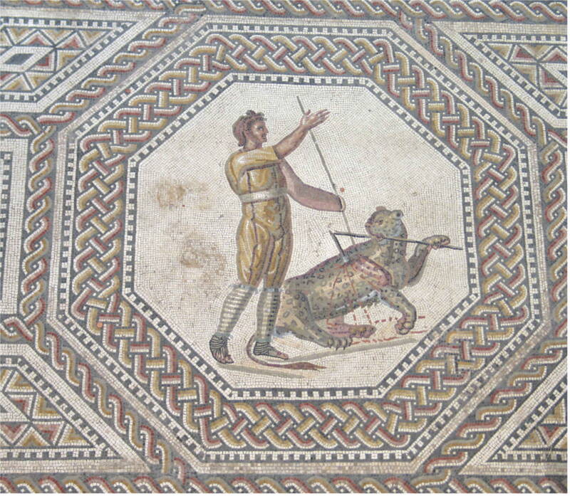 Roman Gladiator Fighting A Leopard