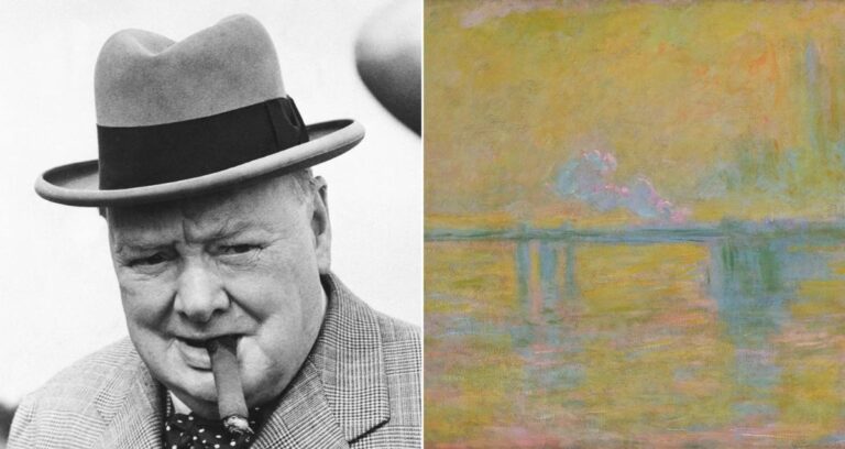 Winston Churchill Alongside Charing Cross Bridge Painting Featured