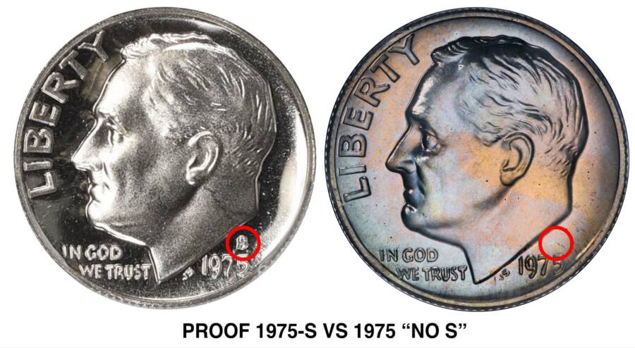 1975 No S Proof Dime