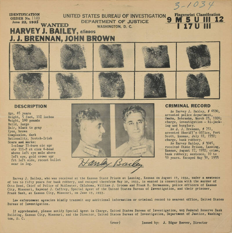 Wanted Poster For Harvey Bailey