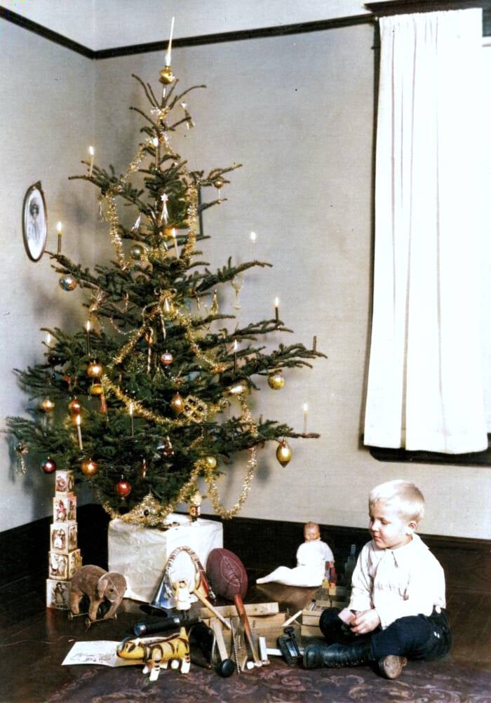 Boy Next To A Christmas Tree