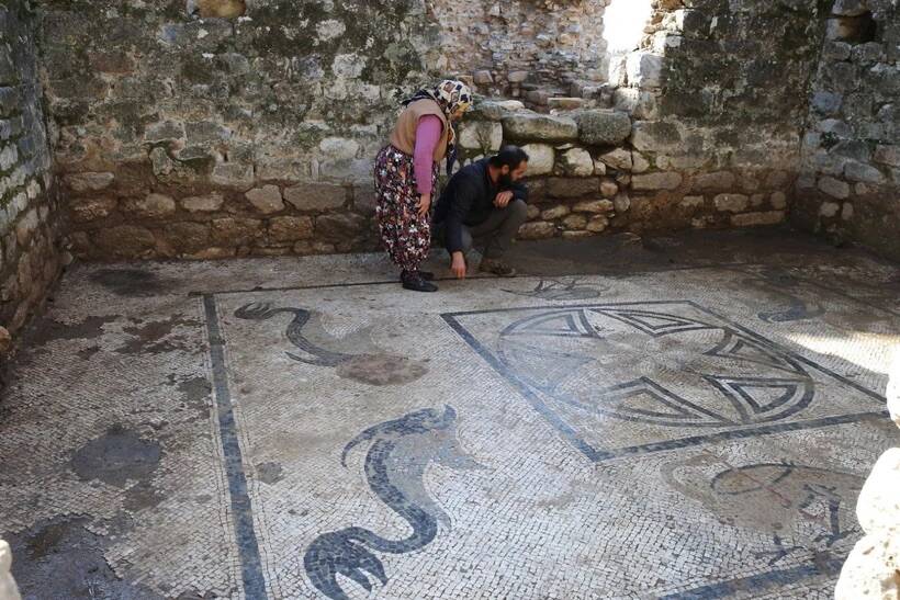 Archaeologists Examining The Roman Mosaic Floor