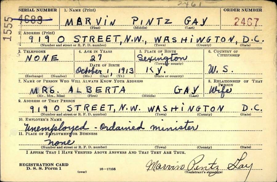 Marvin Gay Sr's Registration Card