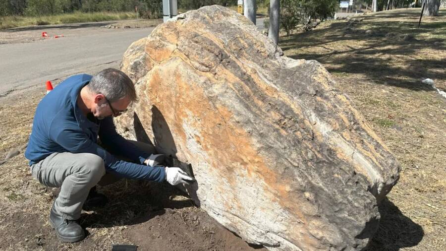 Car Park Stone With Dinosaur Footprints